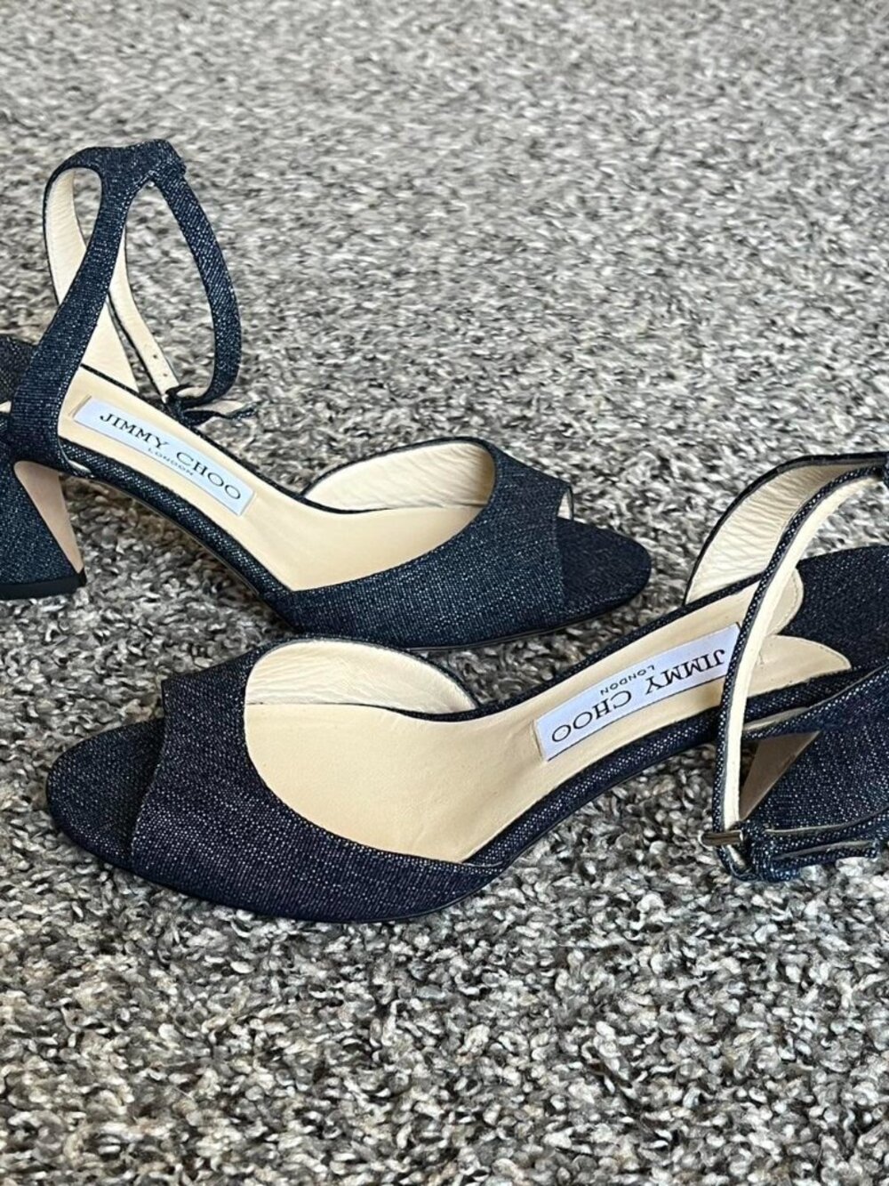 Jimmy Choo Miranda 65 Navy Denim Heels 38/US 7.5 Dainty Luxury Bridesmaid Chic - Picture 4 of 7